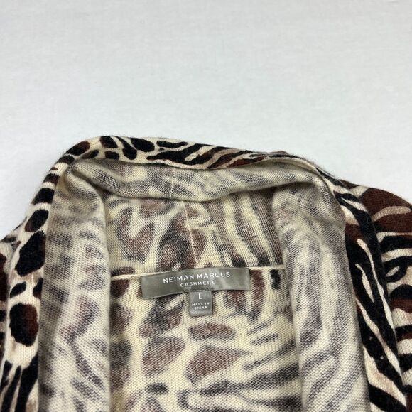 Neiman Marcus Cashmere Animal Print Cardigan L Luxe Drape Open Front Safari Glam - Picture 4 of 10